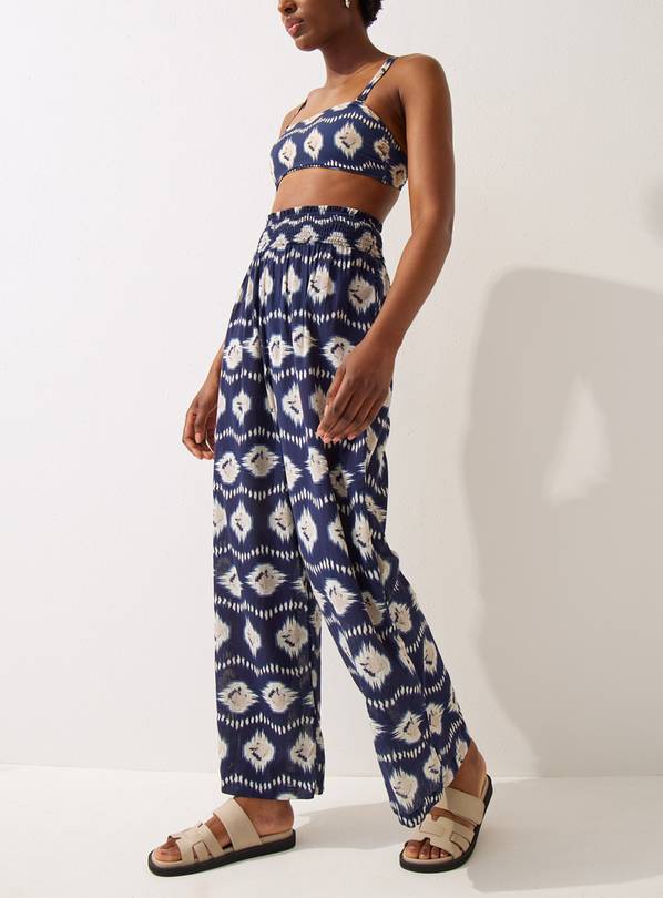Navy Ikat Printed Beach Trousers  24